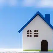 small house with blue roof